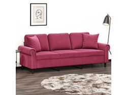Sofá De 3 Plazas | Sofá De Salón | Sofá De Descanso Con Cojines Terciopelo Rojo Tinto 180 Cm Wsd778802