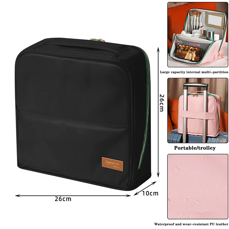 (negro) Bolsa De Cosméticos De Gran Capacidad, Fácil De Transportar, Se Puede Colgar En La Maleta.