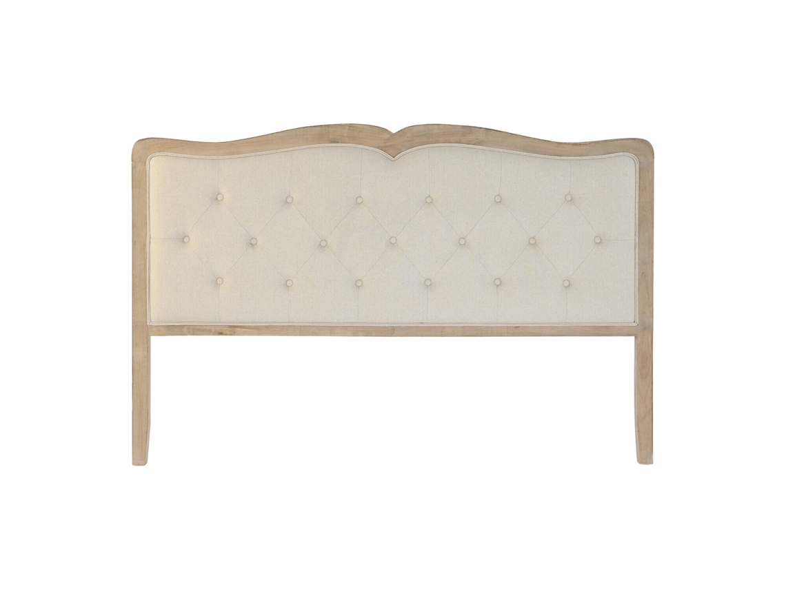 Cabecero de cama de lino beige y madera de caucho, 160x10x120cm