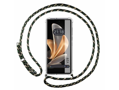 Funda Colgante Transparente para Vivo V29 5G con Cordon Verde / Dorado