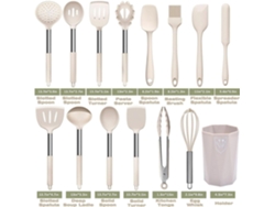Utensilios de cocina de silicona de 43 piezas con mango de acero inoxidable, juego de color caqui, chrui