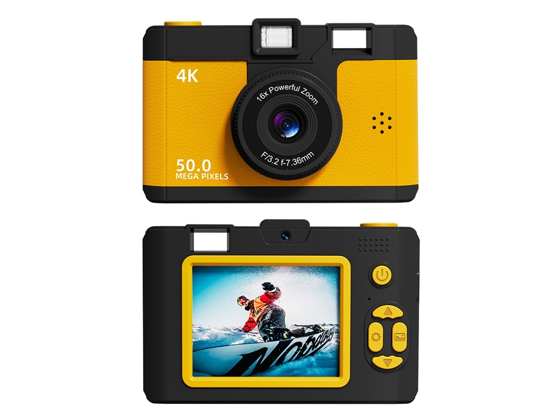 Cámara Digital Doble Frontal Y Trasera Con Grabación De Vídeo Y Zoom 16x Amarillo Veanxin