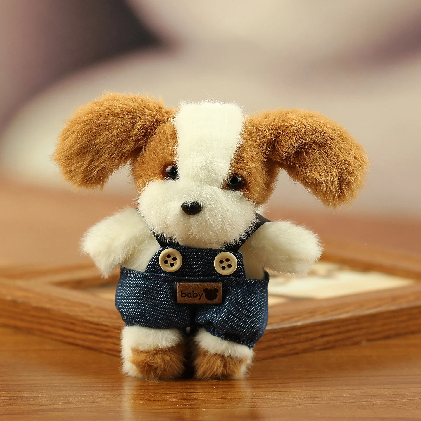 (marrom) Chaveiro De Pelúcia Fofo De Cachorrinho Com Macacão Jeans, Pingente De Pelúcia Macio