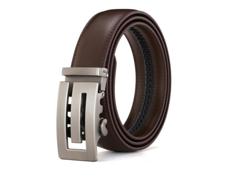 Cinturón De Trinquete Para Hombre, Cinturón Deslizante Ajustable De Cuero Para Hombres Vestido Pantalón Casual-Café 1