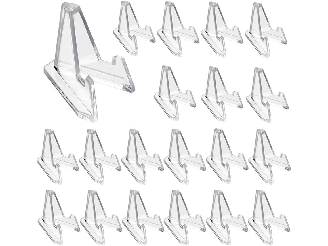 MEOIRUERY Elegante caballete de acrílico transparente, minimonedero transparente para exhibir objetos de colección. Práctico y práctico con un diseño triangular