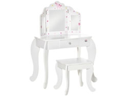 Tocador Infantil Con Espejo Ajustable, Cajón Y Taburete, Color Blanco, Para Niños De 3 A 6 Años.
