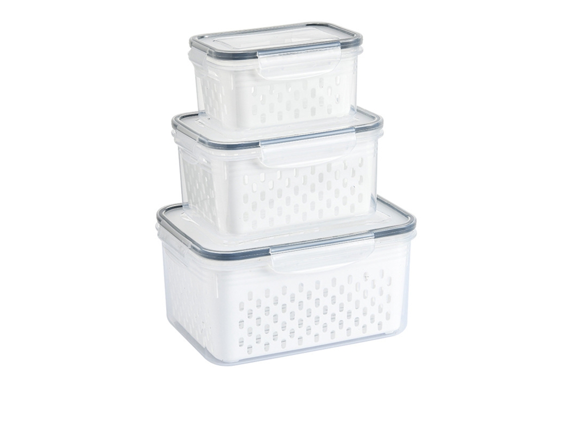 3 Cestas De Almacenamiento Con Desagüe Transparente E Impermeable Para Frutas, Verduras Y Alimentos En El Refrigerador.