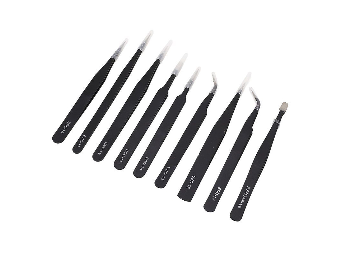 Juego De 9 Pinzas Antiestáticas De Acero Inoxidable Para Reparación Electrónica Multifuncional.