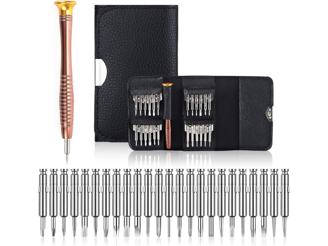Mini kit de tornillos 25 en 1 para iPhones, teléfonos, ordenadores, relojes, juguetes, gafas y joyas.