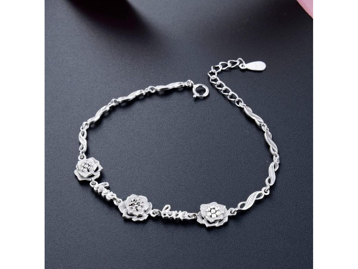 Pulsera De Plata S925 Para Mujer, Pulsera Exquisita Con Flores Y Letras De Amor, Ideal Para Regalo De Amistad