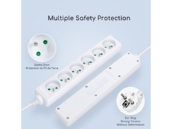 Aigostar Regleta de 6 enchufes 16A 2P T con cable de 1,5 metros, color blanco.