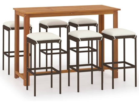 Conjunto 7 Conjunto de bar para jardín VIDAXL con cojines marrón