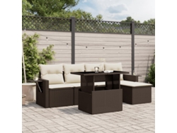 Conjunto de sofá de jardín de 6 piezas con cojines de mimbre marrón de DKD Home Decor