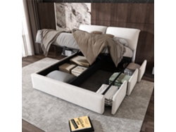 Cama De Terciopelo Beige De 140x200 Cm, 3 Cajones, Cabecero Hidráulico Y Somier De Láminas.