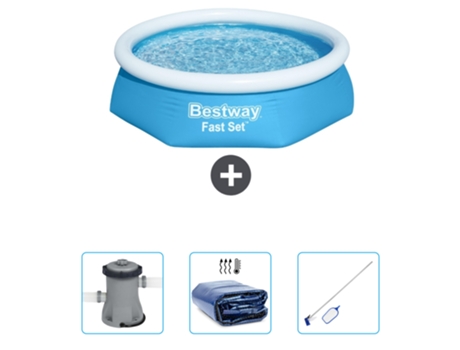 Piscina Hinchable Redonda Fast Set BESTWAY - 244 x 61 cm - Azul - Incluida Bomba - Vela solar - kit de limpieza
