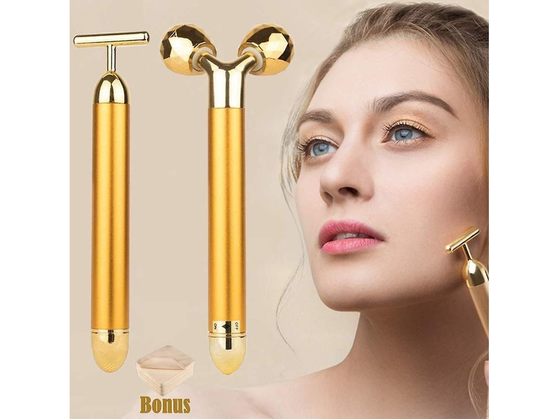 Barra De Belleza 2 En 1, Masajeador Facial De Oro De 24k Con Rodillo 3d.