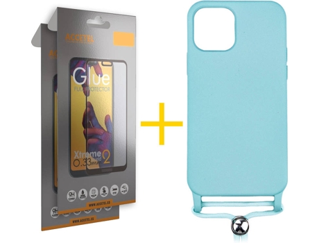 Kit Carcasa y Protector 2 X Cristal Full iPhone 12 « 12 Pro Skyhe Gel Rope Azul Claro