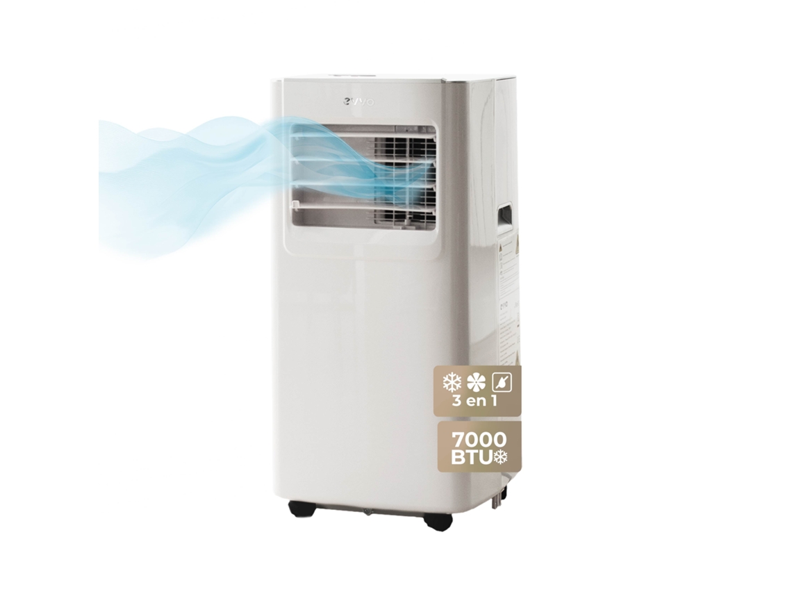 Evvo Aire Acondicionado Portatil 3 In 1 Clima P7, Silencioso, 7.000 Btu, Con Mando A Distancia, Superficie 15m2, Clase Energética A, Blanco