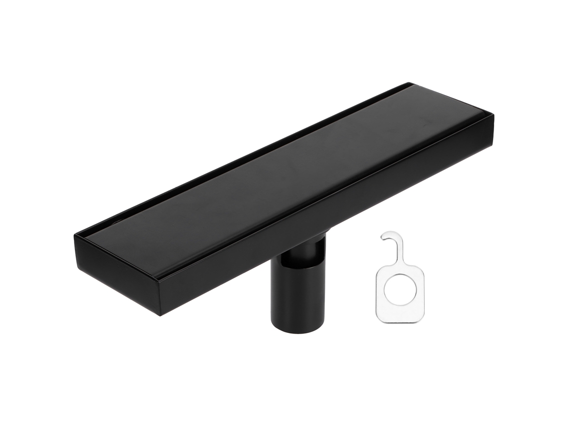 Canaleta de ducha rectangular de acero inoxidable 304, 30 cm, color negro mate