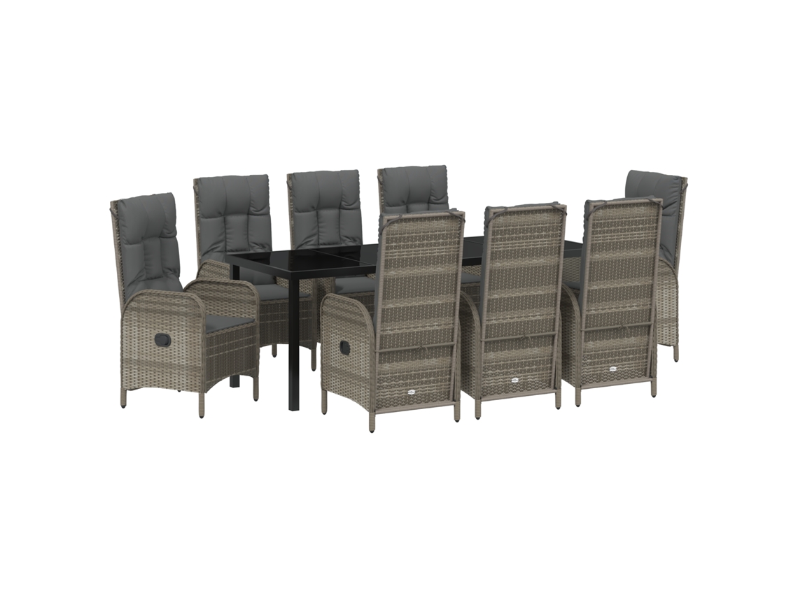 Conjunto de comedor de jardín Vidaxl de 9 piezas de polirratán gris