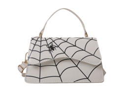 Bolso De Hombro Para Mujer, Piel Sintética, Estampado De Telaraña, Gran Capacidad, Ajustable, Blanco.
