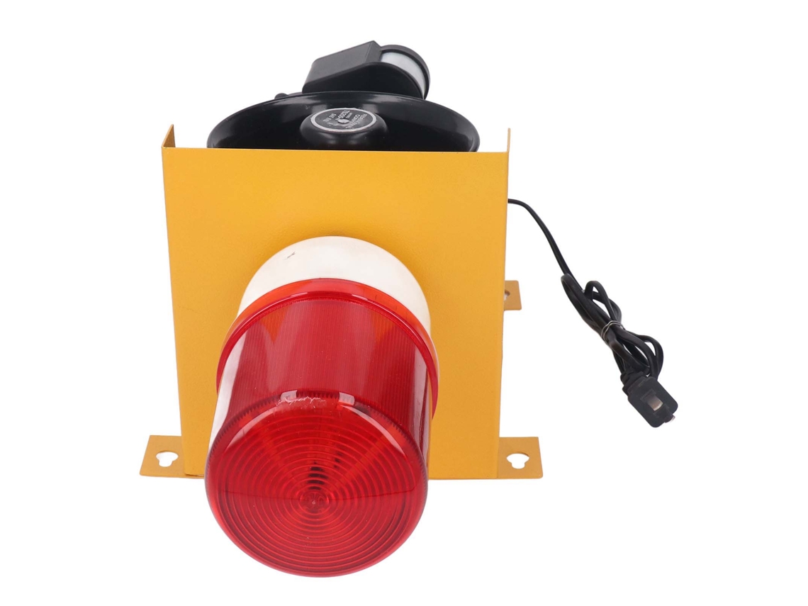 Luz de alarma sonora industrial impermeable con LED de 130 dB y volumen ajustable para mayor seguridad.