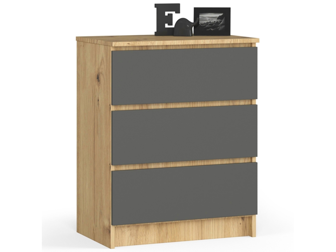 Cómoda Akord K60 Roble Artisan 60 Cm 3 Cajones Frente En Color Grafito Gris 60x40x77 Cm