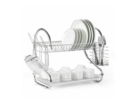 Escurreplatos Plegable Con Bandeja De Goteo Y Soporte Escurre Platos 2 Niveles KITCHEN&GO