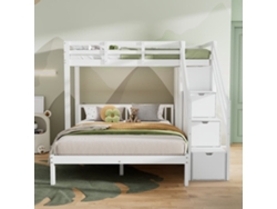Cama Litera Infantil + 90x200cm+140x200cm - Multifuncional Con Armario Y Escalera De Almacenamiento, Gran Espacio De Guardado - Blanco