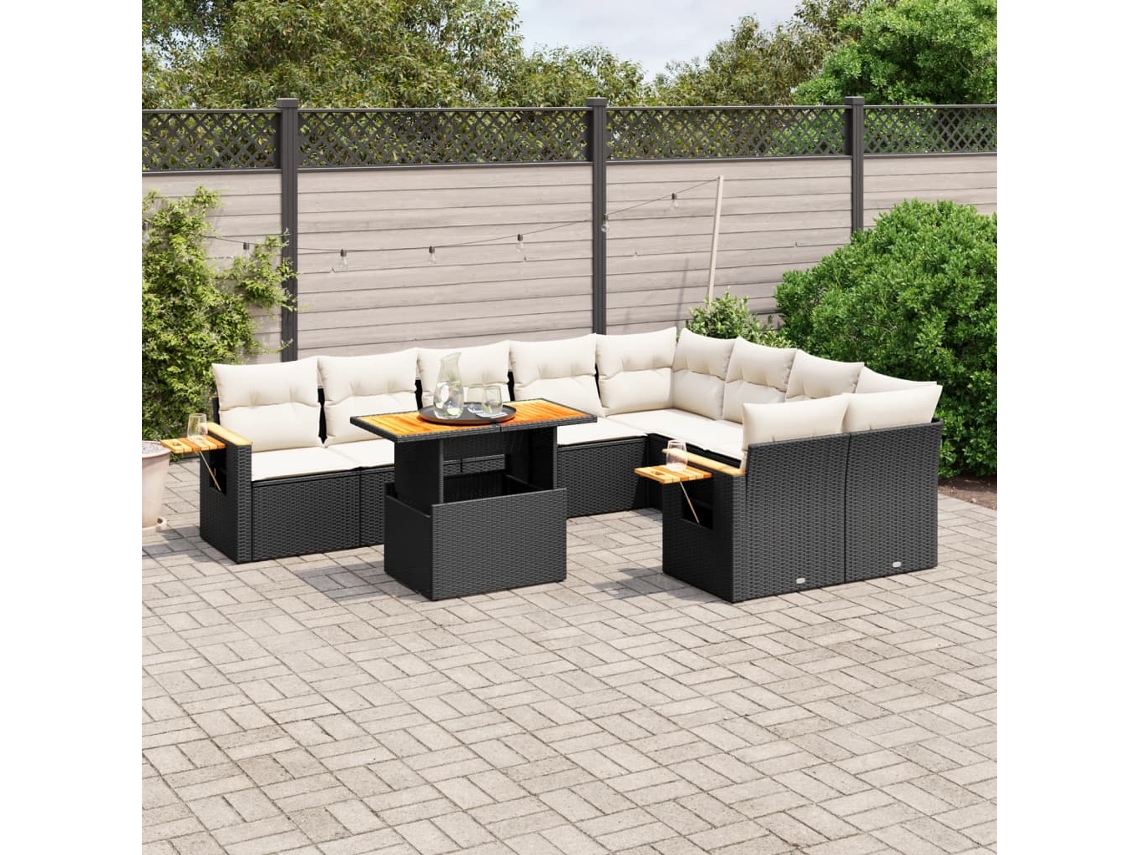 Conjunto de sofás de jardín de 10 piezas DKD Home Decor con cojines de mimbre negros