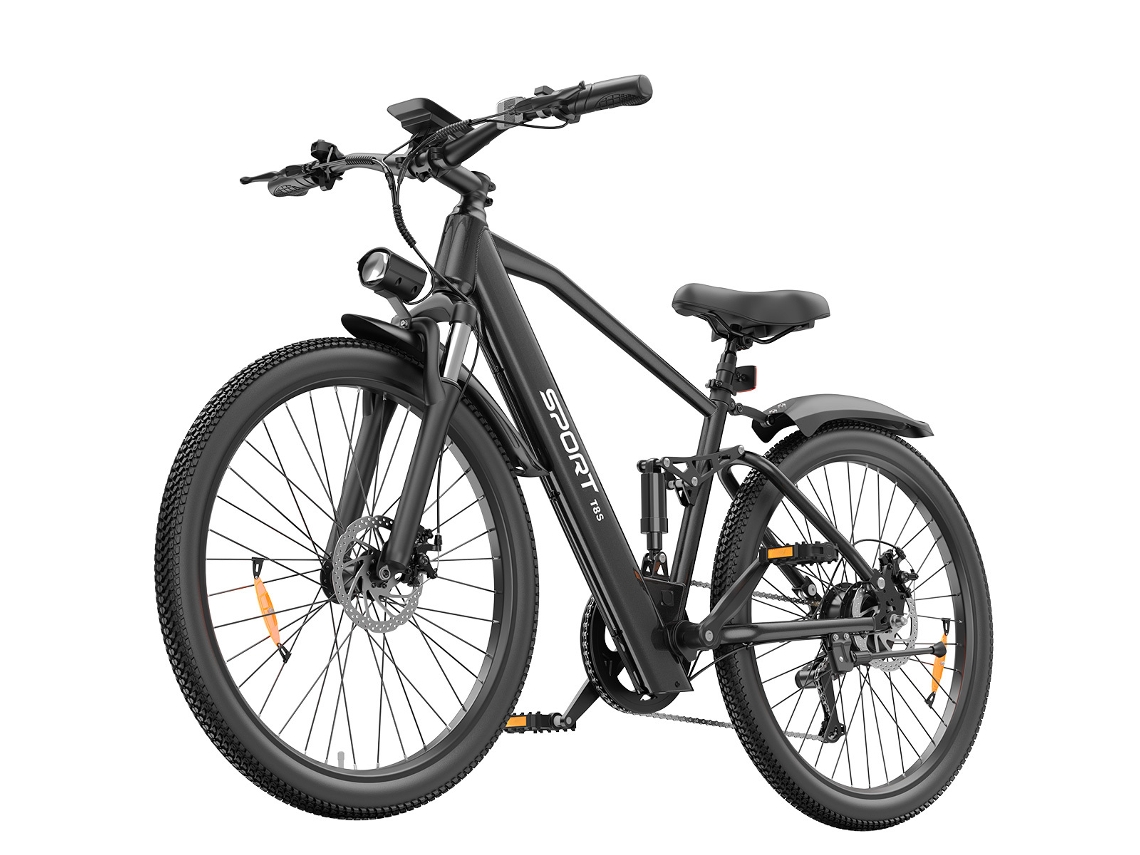 Bicicleta Elétrica T8s Com Suspensão Total, Caixa De Velocidades Shimano De 7 Velocidades E Pneus De 26 Polegadas.