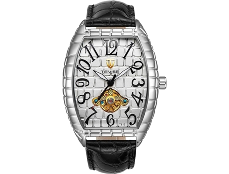 VEANXIN Reloj Mecánico Relojes Automáticos Rectángulos de Cuero Negro-Negro