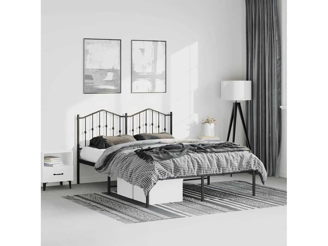 Estructura Cama Sin Colchón Con Cabecero Metal Negro 135x190 Cm