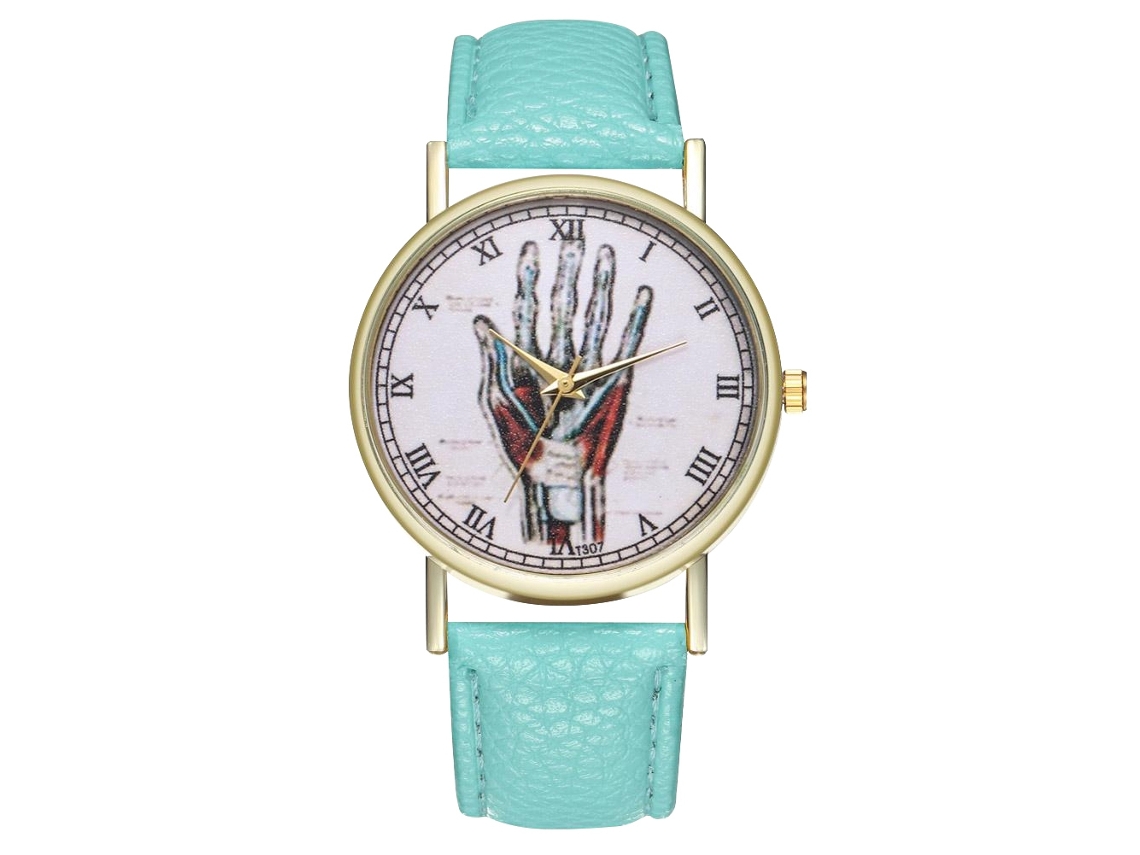 Reloj De Cuarzo Casual Unisex Con Correa De Cuero Pu Dial Redondo Menta
