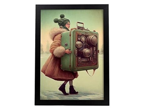 NACNIC Poster Maleta De Invierno En Estilo Surrealismo Cinematográfico Ilustraciones Y Grabados De Historieta Abstracta Y Artística A4 Marcos Negros
