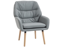 Sillón De Polipiel, Tapizado Doble, Patas De Madera, Para Salón, Color Gris.