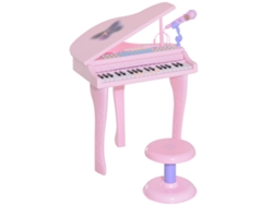 Piano Eletrônico Infantil 37 Teclas Modo Ensino Microfone Luzes Músicas Rosa 3+