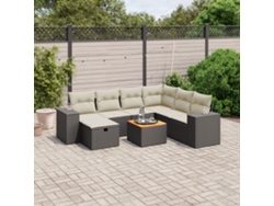 Conjunto de 8 sofás de jardín con cojines de mimbre sintético negro, Dkd Home Decor