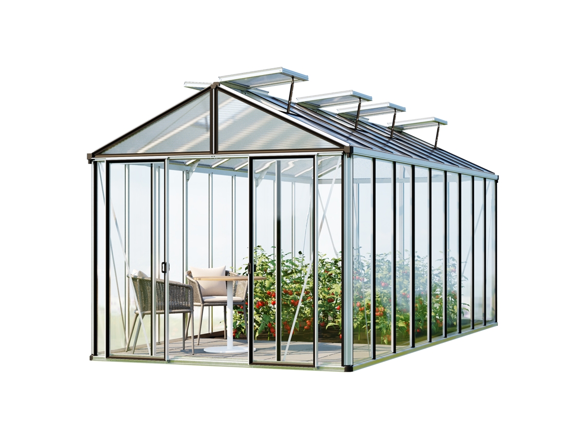 Invernadero GFP Hera 9, invernadero de cristal, 263 x 575 cm, estructura de aluminio, GFP Garten Freizeitprofi