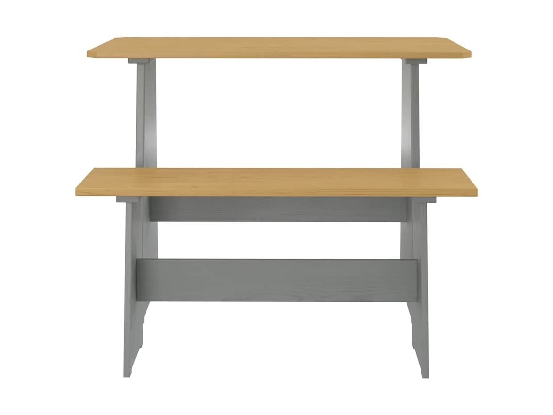 Mesa de comedor y banco Reine, pino macizo, marrón miel y gris, EXCLUSIVA DE LA CASA