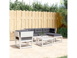 Conjunto 5 Peças Lounge De Jardim C/ Almofadões Pinho Maciço Branco Dkd Home Decor