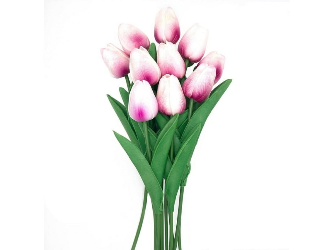 Tulipanes artificiales para decoración del hogar, tulipanes artificiales de tallo largo y hojas verdes, flores artificiales rosas con tacto real, ramos de flores