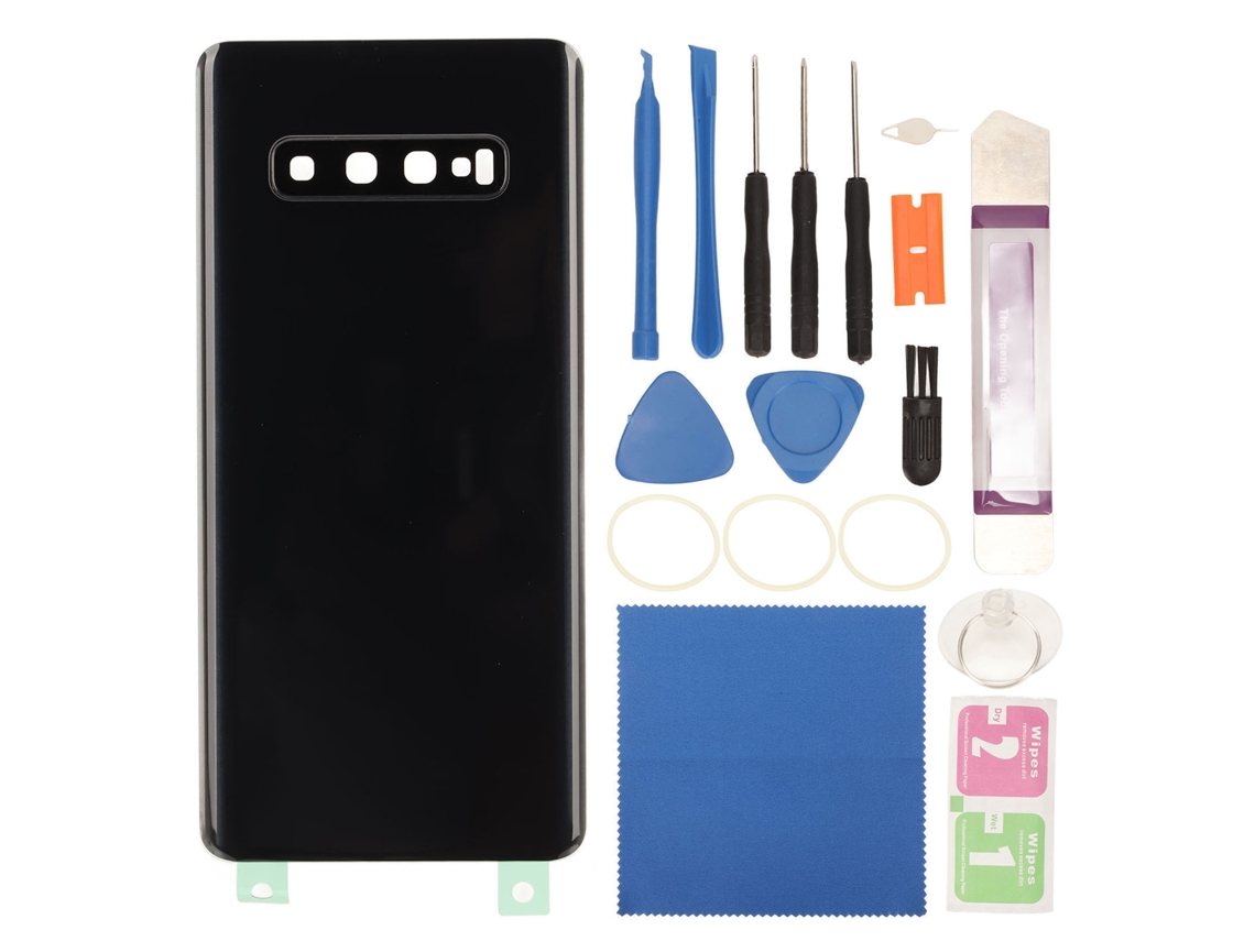 Tampa Traseira De Vidro Para Bateria Com Lente De Câmera E Adesivo Pré-instalado Para Galaxy S10+plus G975 Preto