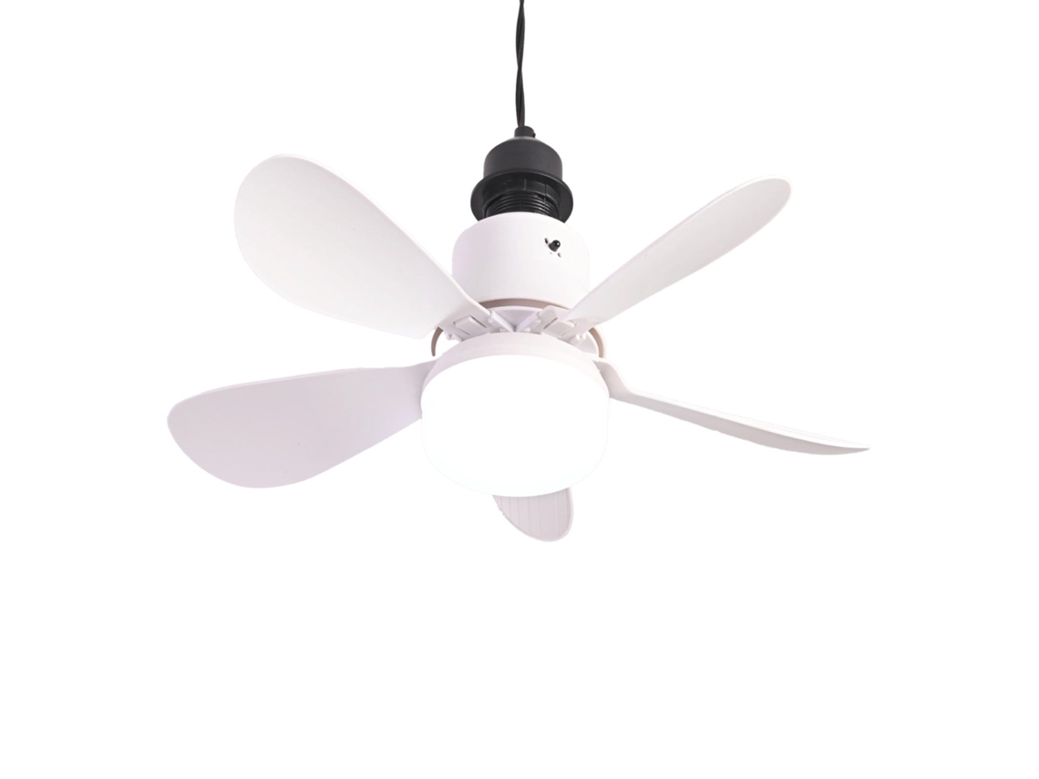 Ventilador inteligente E27, luz ovalada, 30 W, 5 aspas, extraíble, para dormitorio y sala de estar.