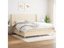Cama Box Spring Con Colchón Tela Color Crema 200x200 Cm