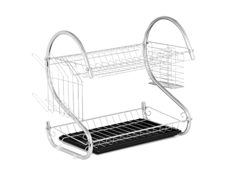 Escurreplatos 2 Niveles con Bandeja de Goteo Cromado Metal 45,5x24,5x37,5 cm Negro TIENDA EURASIA