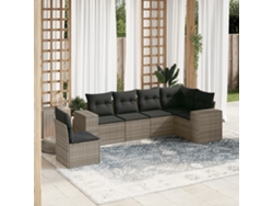 Conjunto de sofá de jardín de 6 piezas con cojines de mimbre gris, Dkd Home Decor