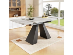 Mesa de comedor extensible de 99" x 159" x 74" con diseño flexible, ideal para oficina y salón, con tablero gris y patas de columna Mobrio.