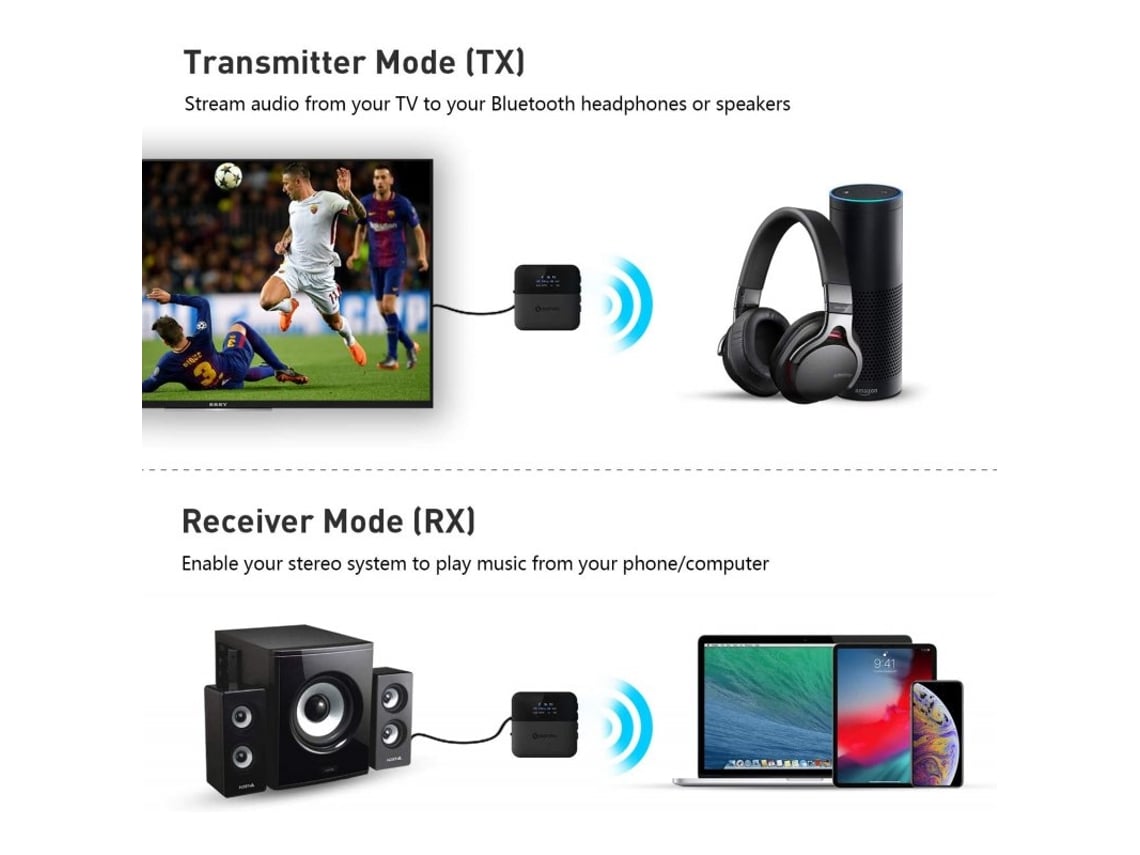 Receptor estéreo Bluetooth, adaptador de audio inalámbrico de alta  resolución, receptor Bluetooth 5.0 con aptX de baja latencia aptX HD para  sistema
