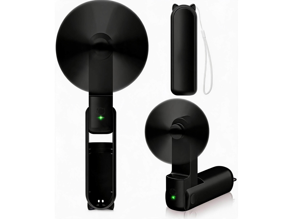 Mini Ventilador Portátil 2 En 1 Con Batería Externa, Diseño Compacto Para El Verano Henten Home 1200 Mah Negro